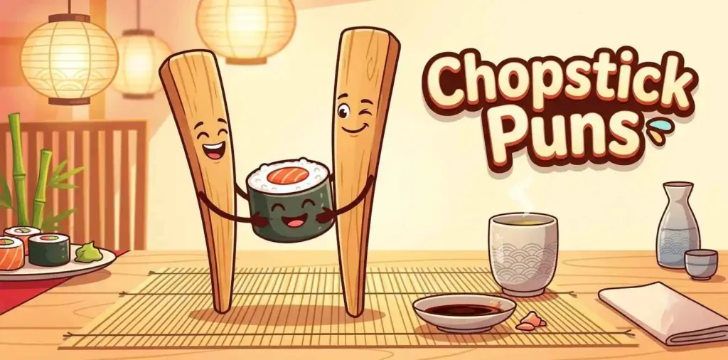 Funny smiling chopsticks holding sushi