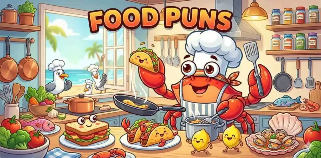 Cartoon crab chef cooking food