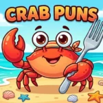 Happy cartoon crab on beach