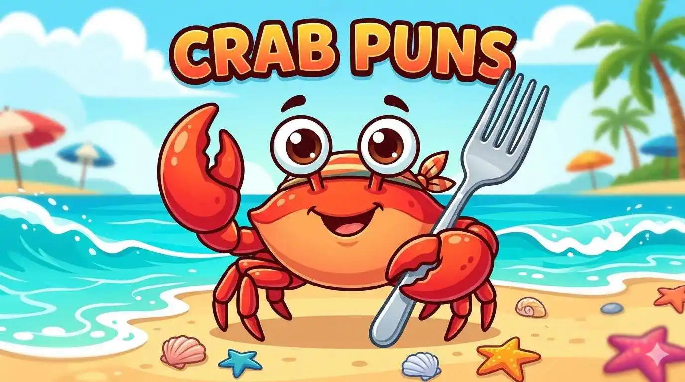 Happy cartoon crab on beach