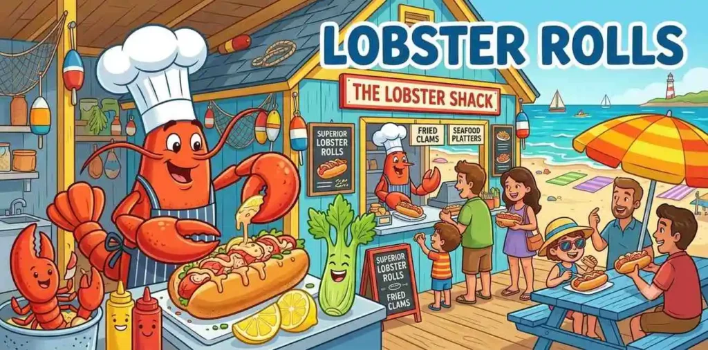 Cartoon lobster roll food scene