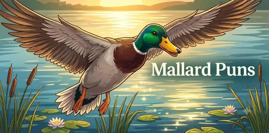 Mallard duck flying over lake