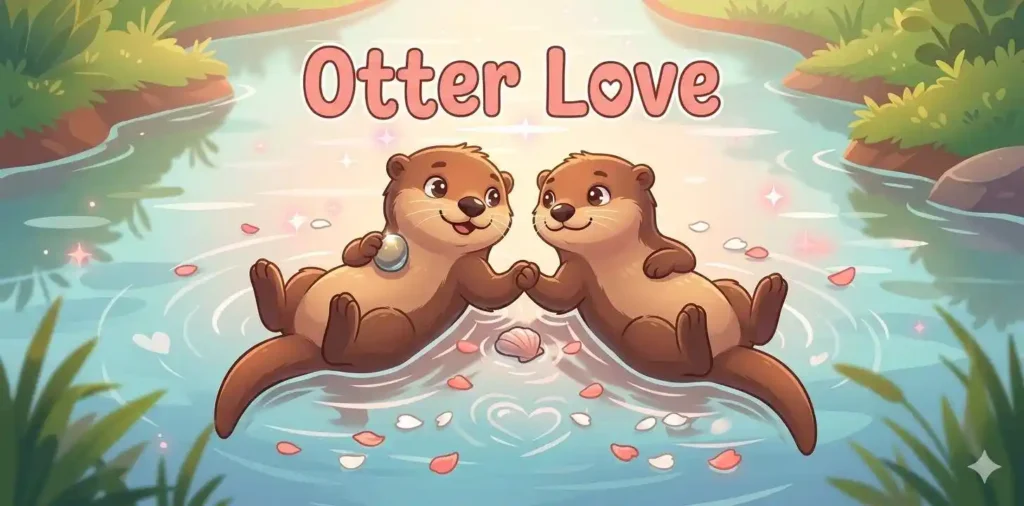Cute otter couple holding