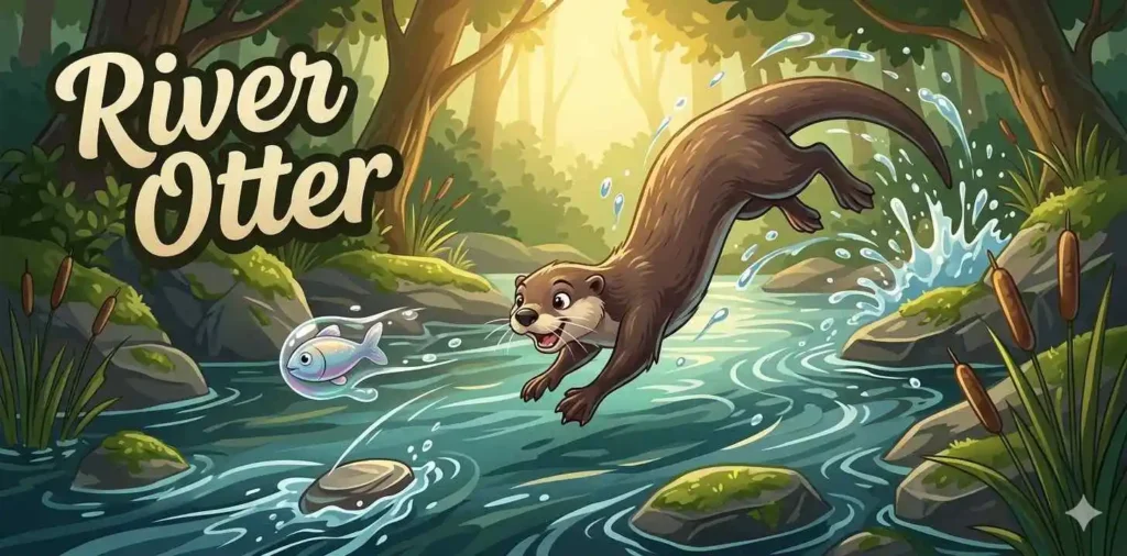 Playful river otter diving