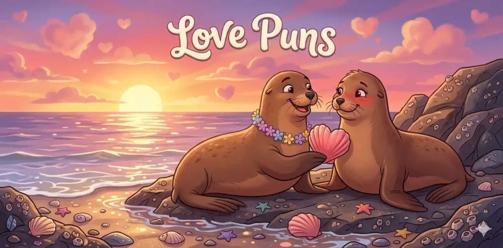 Cute sea lion couple cuddling