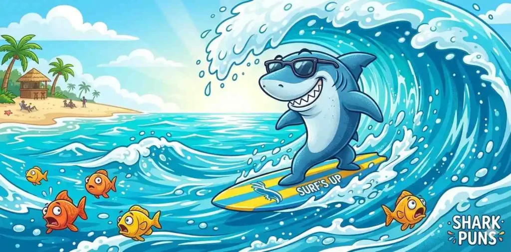 Funny shark surfing waves ocean
