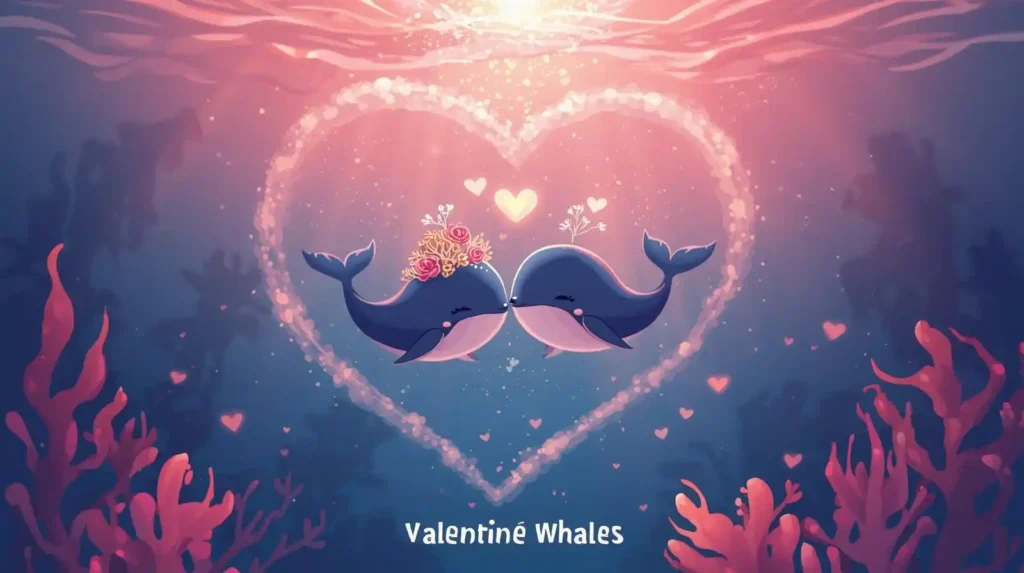 Romantic whale ocean scene