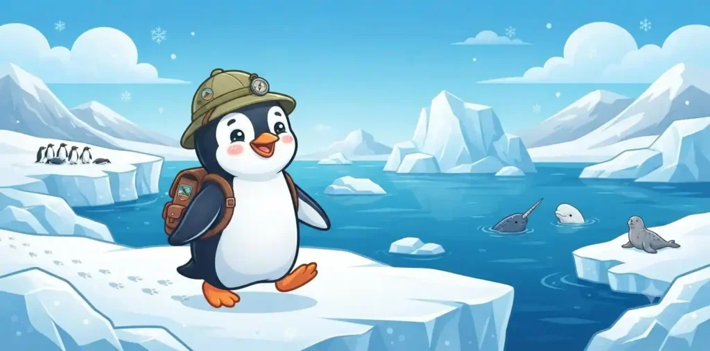 Penguin exploring Antarctic ice