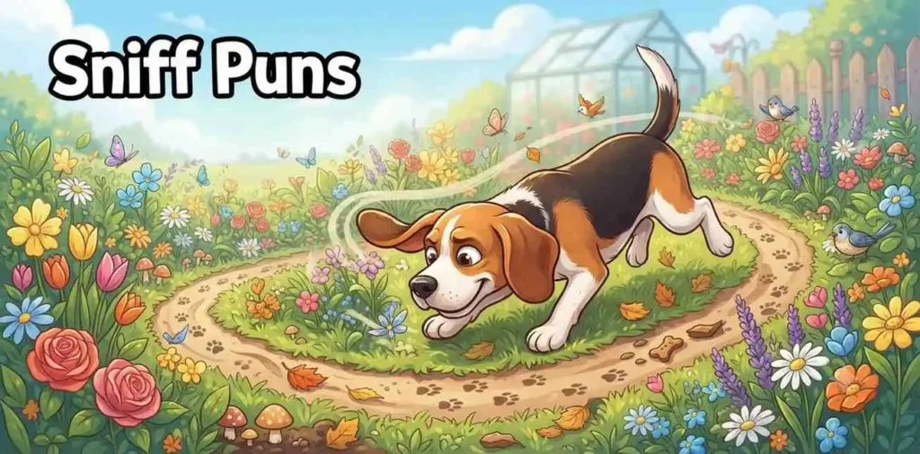 Curious beagle sniffing flowers.