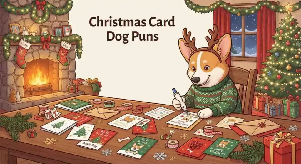 Dog holding Christmas card