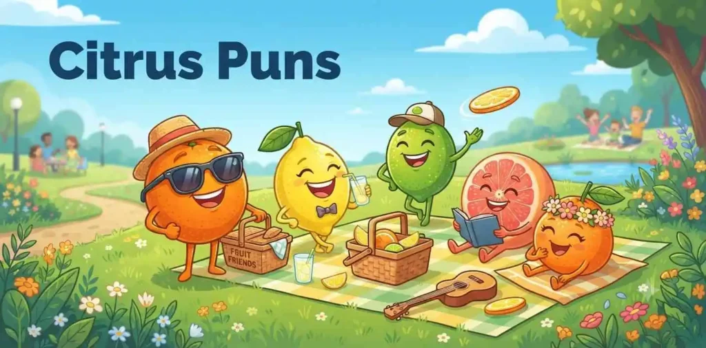 Happy citrus fruit friends