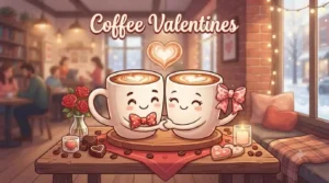Romantic coffee mugs smiling
