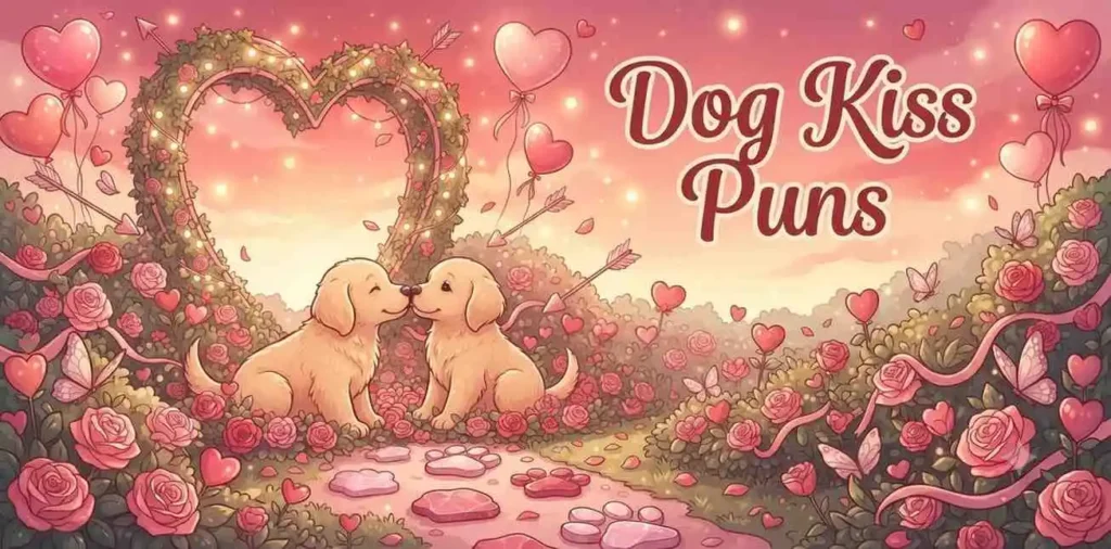 Two puppies sharing kisses.