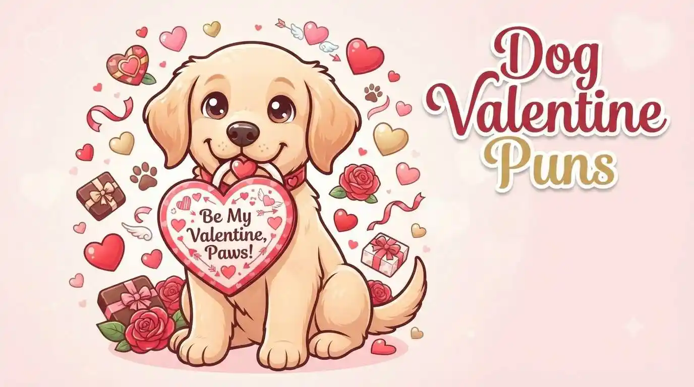 Cute puppy with hearts.