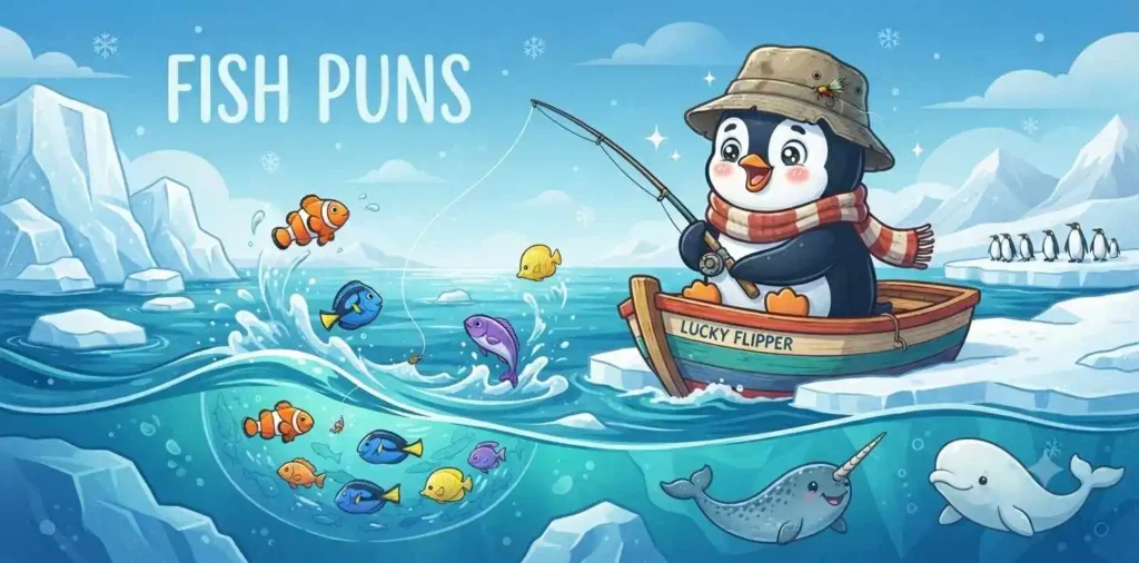 Penguin fishing with fish