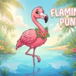 Pink flamingo tropical scene