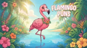 Pink flamingo tropical scene