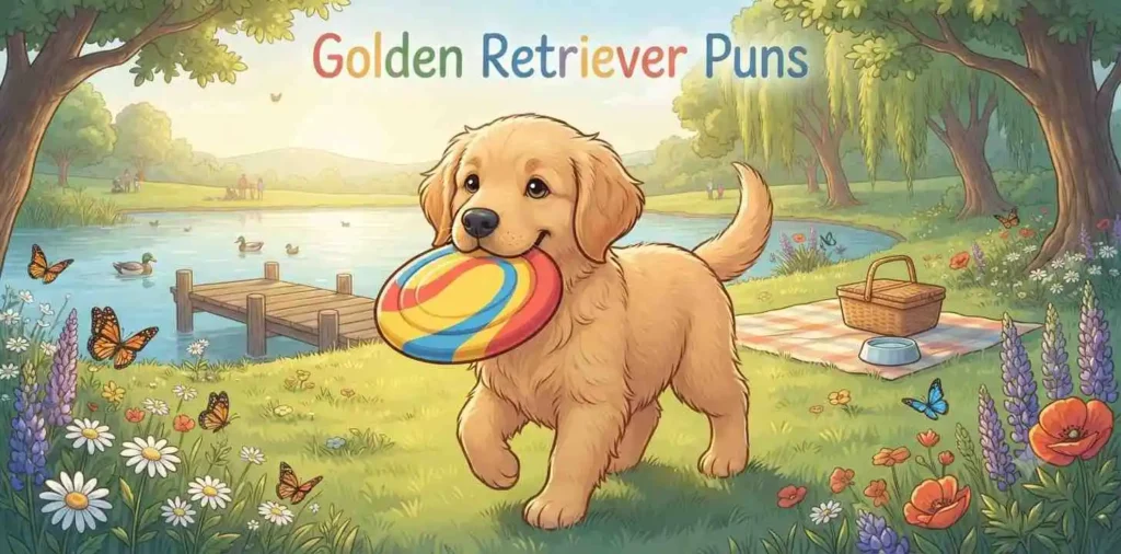 Smiling golden retriever puppy