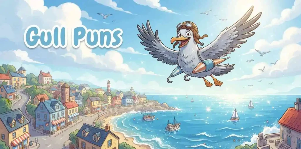 Playful gull  illustration