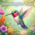 Colorful hummingbird cartoon flower scene