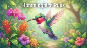 Colorful hummingbird cartoon flower scene