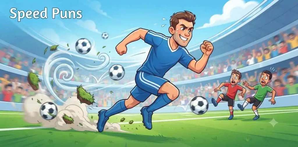 Funny fast soccer player sprinting.
