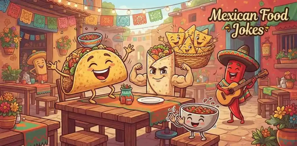 Funny Mexican foods laughing together