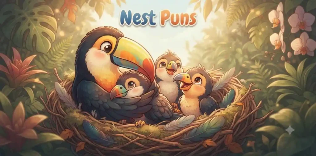 Cute toucan nest family