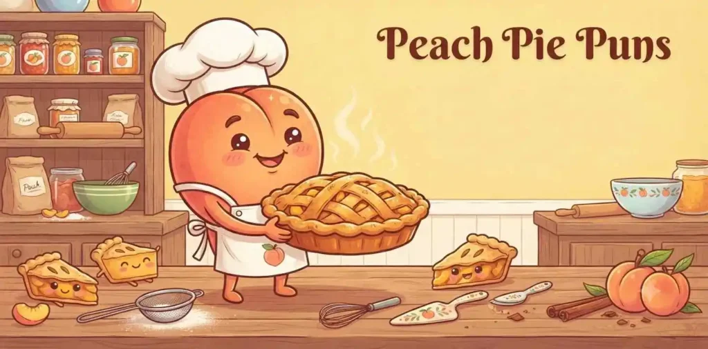 Funny peach baking pie