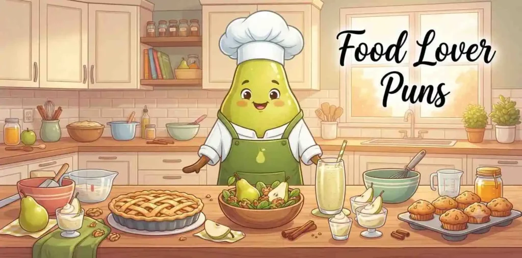 Pear chef making dessert