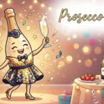 Funny prosecco character celebration scene
