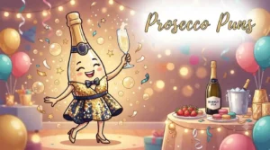 Funny prosecco character celebration scene