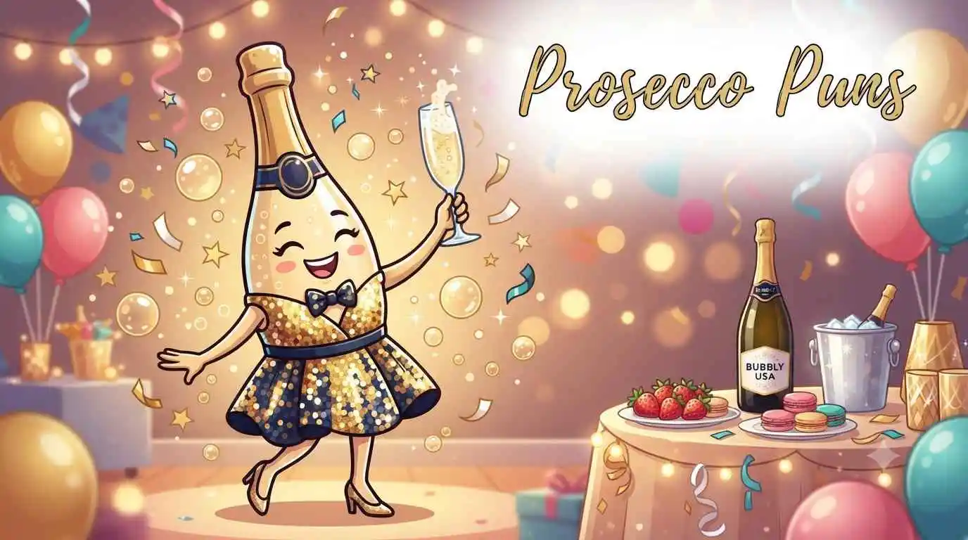 Funny prosecco character celebration scene