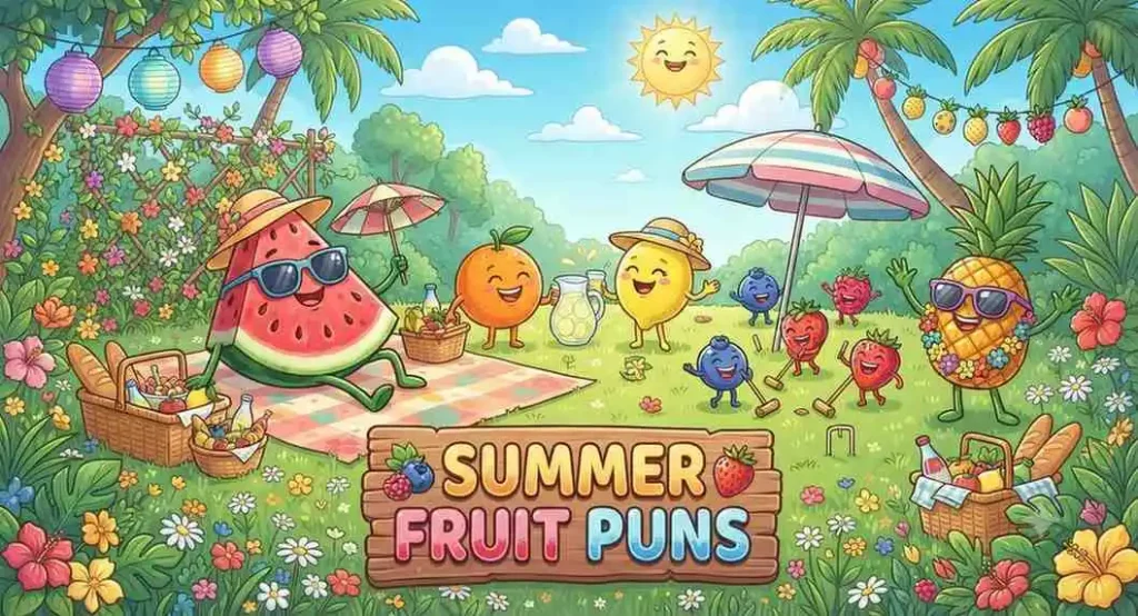 Summer fruits picnic scene