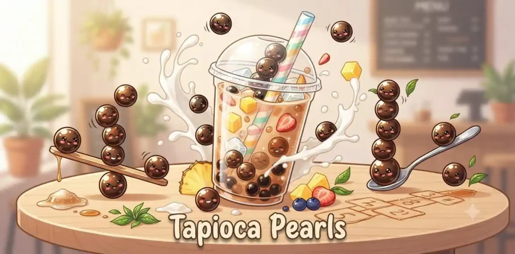 Smiling tapioca pearl characters
