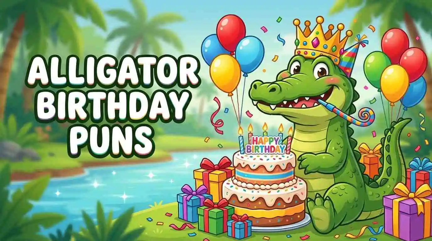 Funny alligator birthday celebration