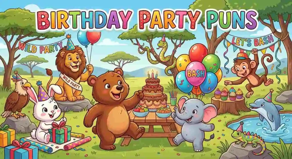 Animals enjoying birthday party