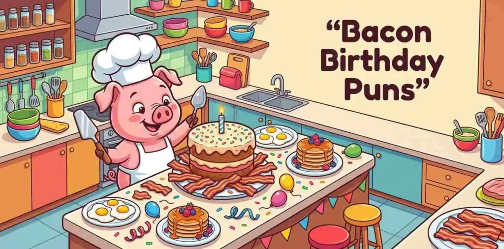 Pig enjoying bacon birthday party