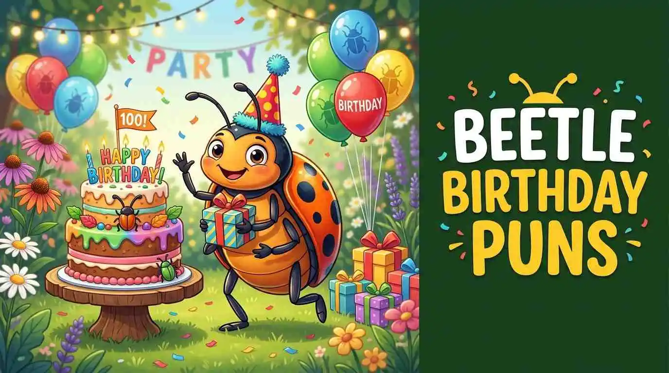 Cute beetle celebrating birthday party