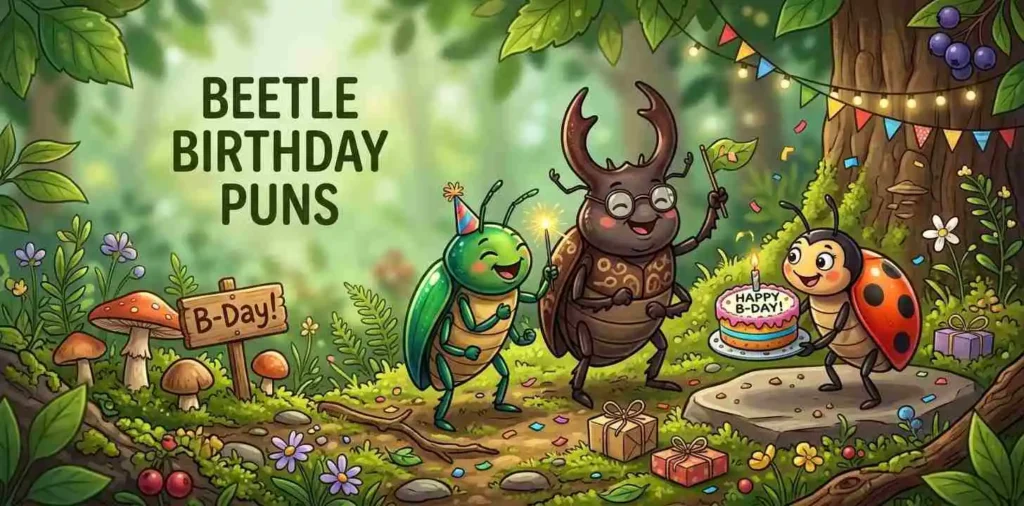 Funny beetle birthday party