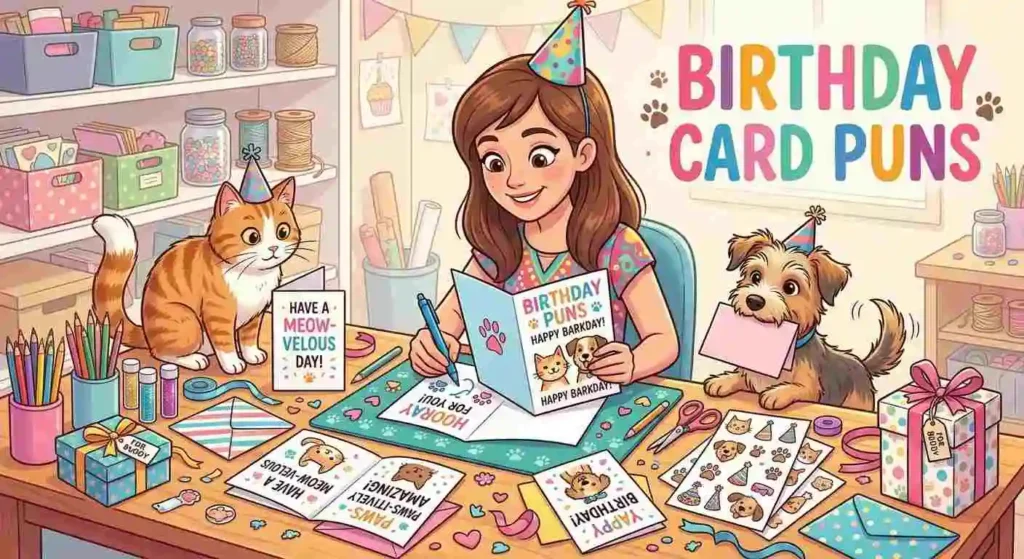 Cute pets with birthday card