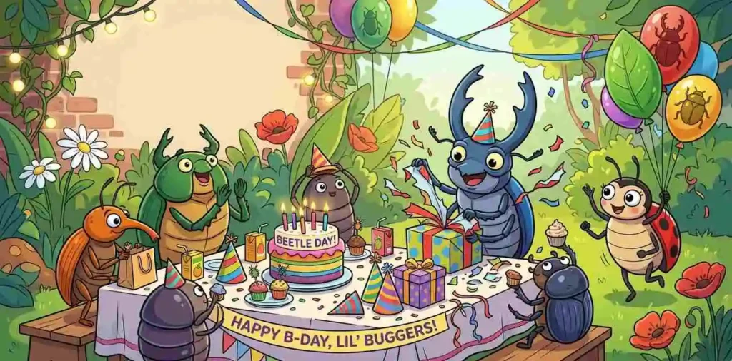 Beetles enjoying birthday party