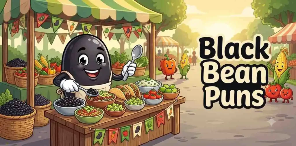 Smiling black bean mascot