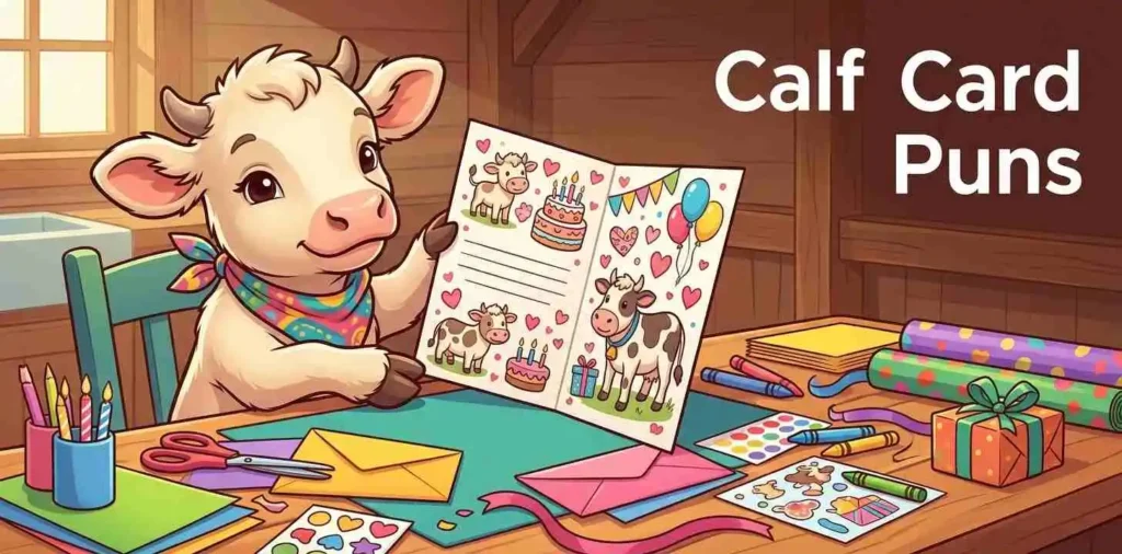 Calf holding birthday card