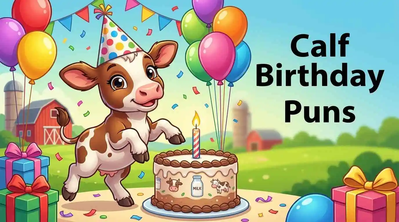 Cute calf celebrating birthday