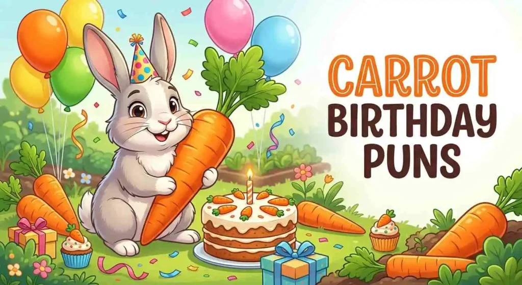 Cute rabbit with birthday carrot