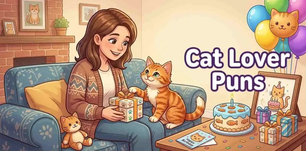 Cat lover celebrating with kitten