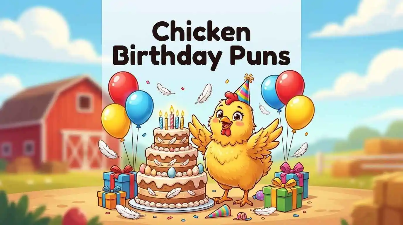 Funny chicken celebrating a birthday