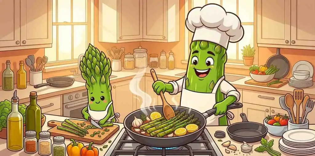 Happy asparagus cooking dinner