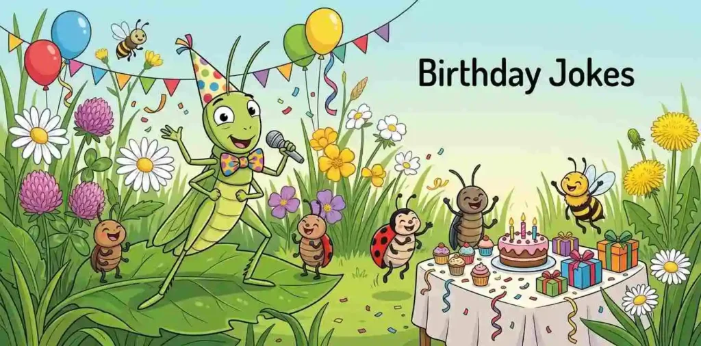 Funny grasshopper birthday party
